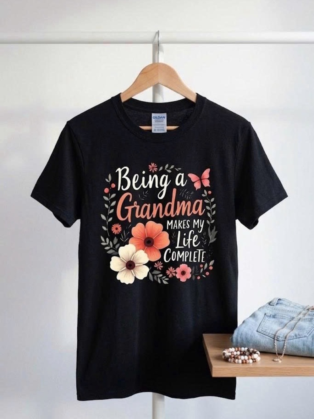 Being A Grandma Makes My Life Complete T-Shirt Cute Floral Grandma Graphic Tee